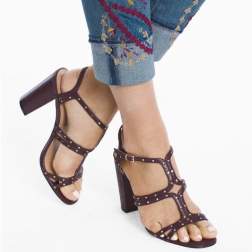 WHBM Polly Studded Leather Heels in Eggplant
